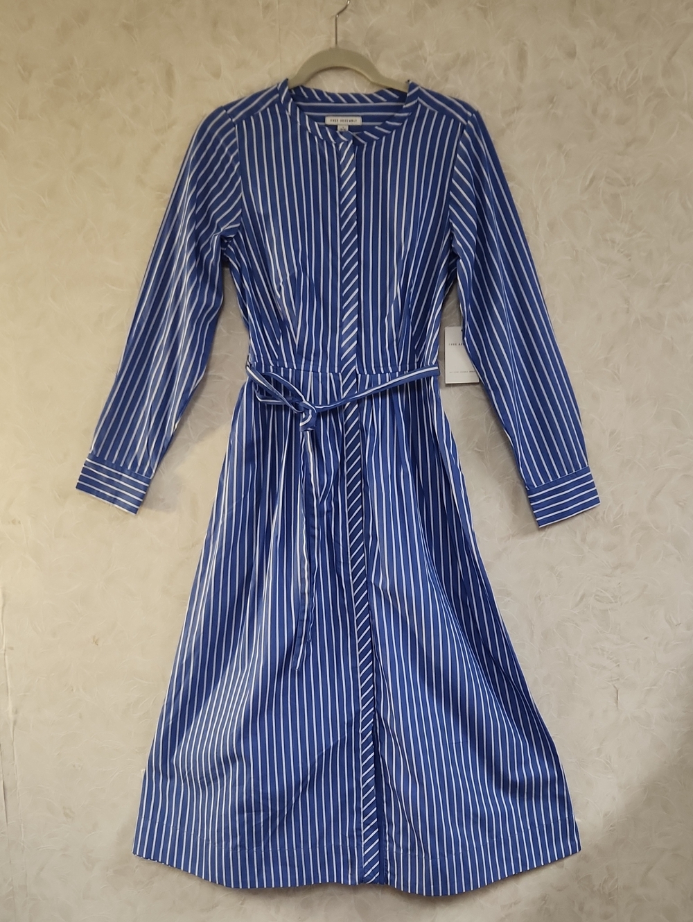 NWT Chrisp Striped Blue Belted Shirt Dress Sz S (4-6)
